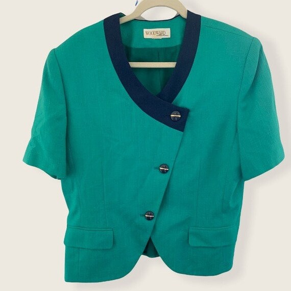 Vintage Navy & Teal Side Gold Button Blazer - image 1