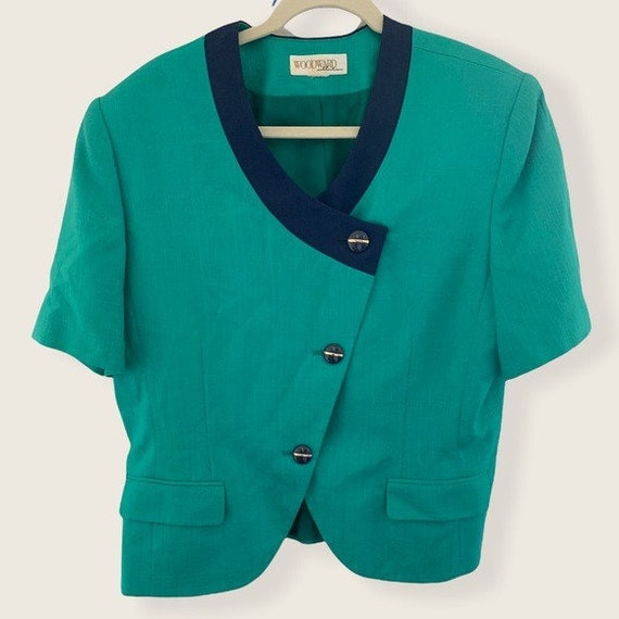 Vintage Navy & Teal Side Gold Button Blazer - image 10