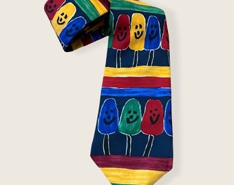 Vintage Save the Children Rainbow Color Smiling Face Pops Silk Tie