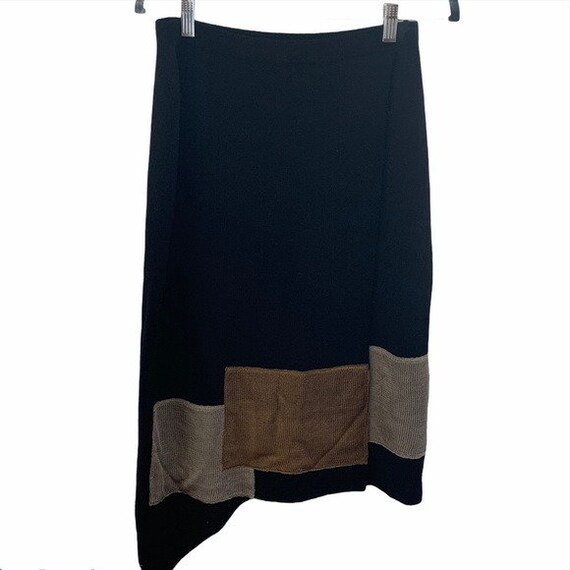 Vintage Black Gold Copper Square Long Wool Skirt - image 2