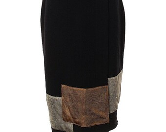 Vintage Black Gold Copper Square Long Wool Skirt