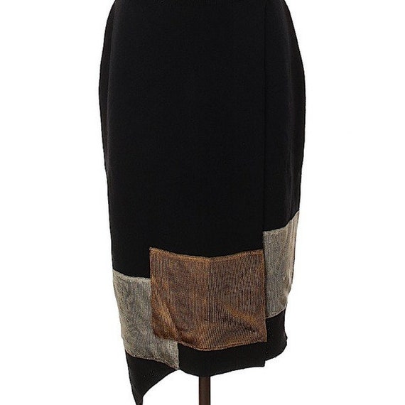 Vintage Black Gold Copper Square Long Wool Skirt - image 1