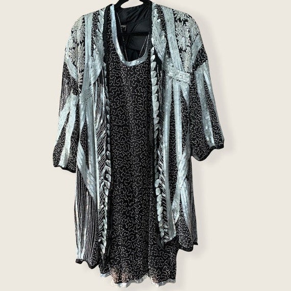 Vintage Heavily Beaded and Sequin Black and Silve… - image 1