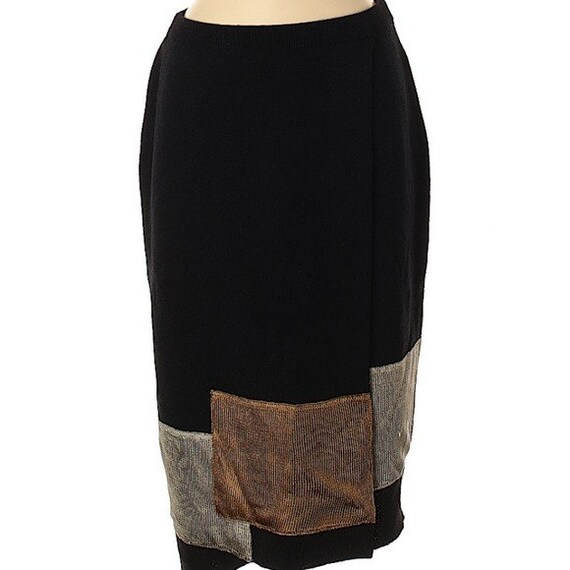 Vintage Black Gold Copper Square Long Wool Skirt - image 10