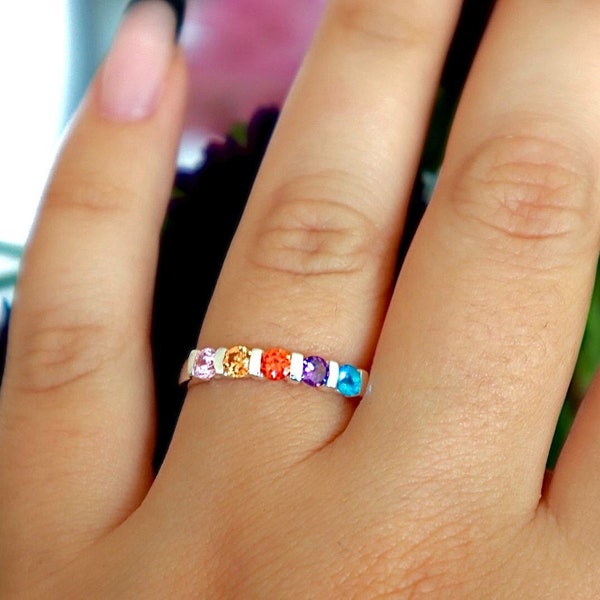 Rainbow ring, LGBTQ ring, Gay Pride ring, Queer Pride Minimalist ring, Multicolored ring with CZ, pride ring