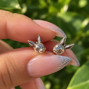 Sterling Silver Bunny Earrings, Rabbit Stud Earrings, Dainty Animal Earrings, Cute Bunny Jewelry, Minimalist Gift for Her