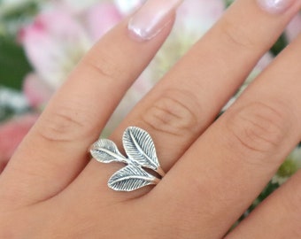 Sterling Silber Blatt Ring: Natur Inspiriert Stacking Schmuck