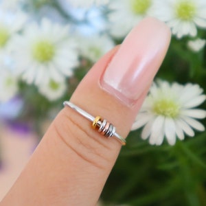 Dainty Anxiety Ring, Fidget Ring, Sterling Silver with 18K gold, midi rings, Worry ring, Meditation Ring, Stress relief, mental health ring