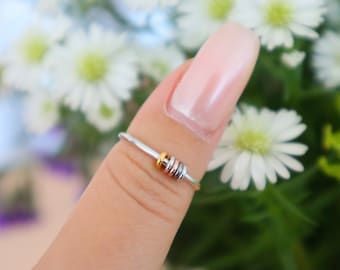 Dainty Anxiety Ring, Fidget Ring, Sterling Silver with 18K gold, midi rings, Worry ring, Meditation Ring, Stress relief, mental health ring