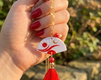 Red Fan Tassel Statement Necklace | Kpop Concert Jewelry | Gold Chain Stadium Outfit | World Tour Inspired Fan Gift
