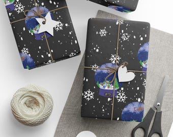 BT Inspired K-Pop Snow Globe Wrapping Paper | Cute Holiday Gift Wrap for arm.y
