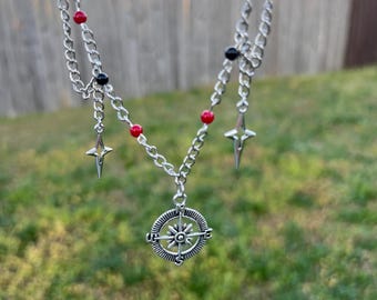 KPOP inspired necklace, unique dangling  necklace, Red and Black necklace, Compass accessory, Concert Accessory, Ideal Gift for s.t.a.y
