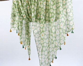 Pastel Green Floral Extra Soft Woman Scarf Lightweight Thin Spring Shawl Birthday Mothers Day Gift for Her 73x33"