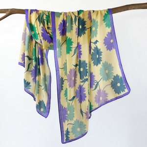 Purple Green Floral Botanical Scarf Colorful Spring Flower Shawl Boho Wrap Mother&#39;s Day Birthday Gift for Her 71x33&quot;