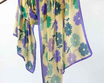 Purple Green Floral Botanical Scarf Colorful Spring Flower Shawl Boho Wrap Mother's Day Birthday Gift for Her 71x33"