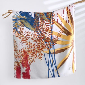 Botanical Floral Woman Scarf Tropical Leaves Floral Wrap Color Floral Scarves Gift for Her 71x33"