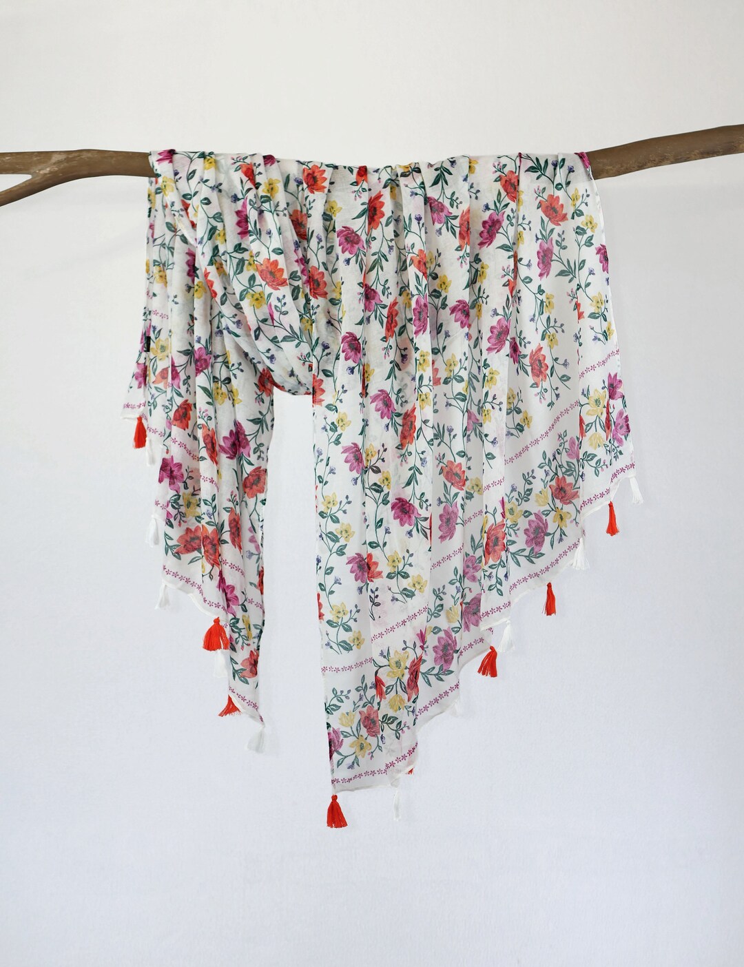 Floral Scarf w/ Tassels main image 1