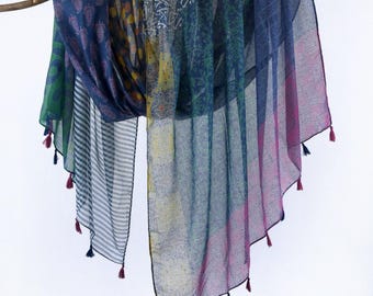 WabiSabi Woman Scarf Boho Lightweight Voile Woman Scarf Colorful Paisley Flower Shawl Exotic Wrap Gift for her