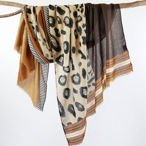 Cheetah Leopard Print Scarf Unisex Brown Beige Animal Shawl Earthy Wraps Gift for Her 71x33"
