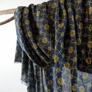 Gold Floral Dark Blue Man Scarf Unisex Autumn Wrap Fathers Day Birthday Gift for Him 71x33&quot;