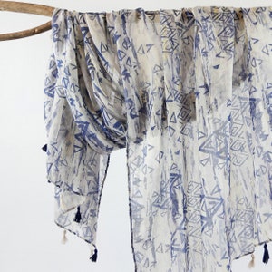 Blue Triangle Woman Tassel Shawl Abstract Lightweight Spring Scarf Mothers Day Birthday Gift for Her 73x33&quot;