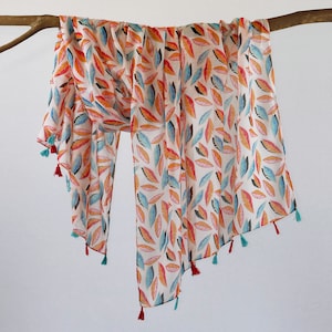Autumn Leaves Tassel Shawl Colorful Fall Scarf Birthday Mothers Day Gift for Her