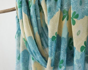 Spring Floral Woman Scarf Boho Flower Shawl Raw Edge Blue Botanical Wrap Mothers Day Birthday Gift for Her 71x33"