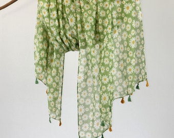 Pastel Green Floral Extra Soft Woman Scarf Lightweight Thin Spring Shawl Gift for Her