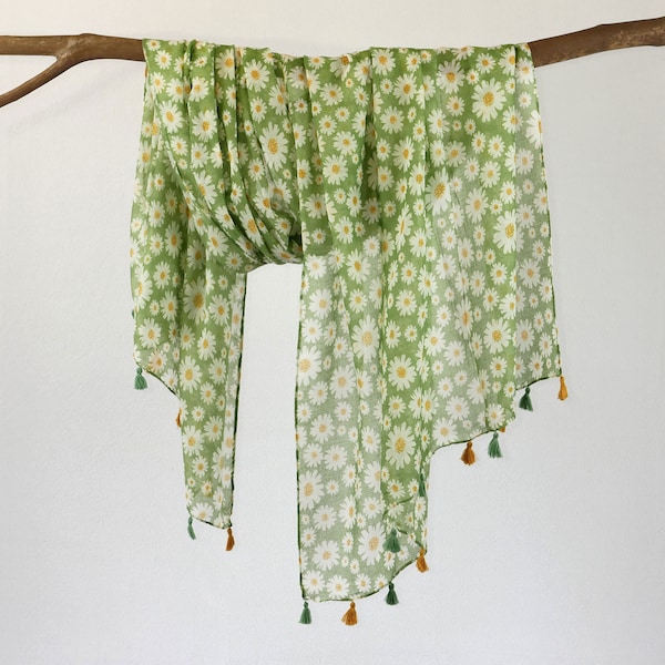 Pastel Green Floral Extra Soft Woman Scarf Lightweight Thin Spring Shawl Gift for Her