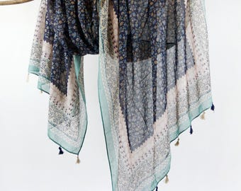 Tribal Printed Soft Exotic Scarf Paisley Floral Shawl Boho long Tassel Wrap Gift for Her
