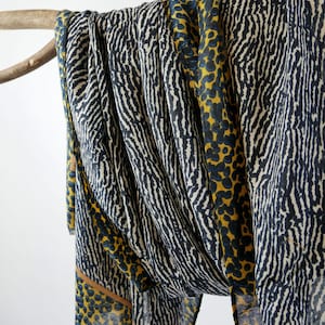 Golden Yellow Edge Beige Black Leopard Cheetah Animal Skin Pattern Scarf Printed Unisex Scarves Gift for Her 71x33"