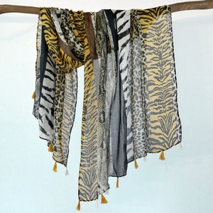 Tiger Snake Leopard Cheetah Wild Life Animal Skin Printed Soft Voile Scarf Beach Sarong Tassel Wrap