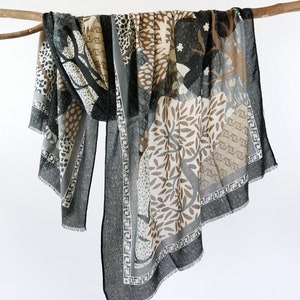 Earthy Gray Brown Autumn Woman Scarf Forest Tree Unisex Wrap Birthday Gift for H34 71x33"