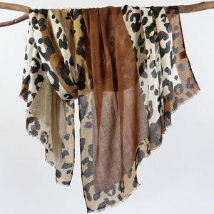 Brown Khaki Cheetah Leopard Scarf Animal Skin Print Shawl Unisex Autumn Wraps Gift for Her 71x33"