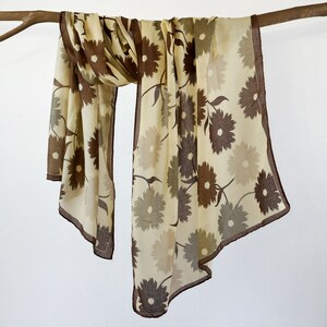 Brown Floral Botanical Scarf Middle Weight Flower Shawl Boho Wrap Mother&#39;s Day Birthday Gift for Her 71x33&quot;