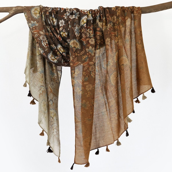 Braun Floral Herbst Schal erdige Boho Frau Schal botanische Verpackung Geschenk für sie