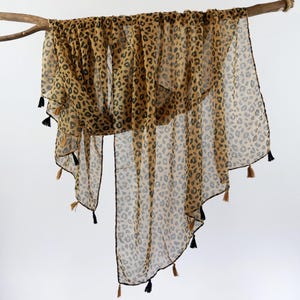 Earthy Brown Cheetah Leopard Snake Skin Pattern Scarf Animal Print Tassel Shawl Autumn Wraps Gift for Her 71x33"