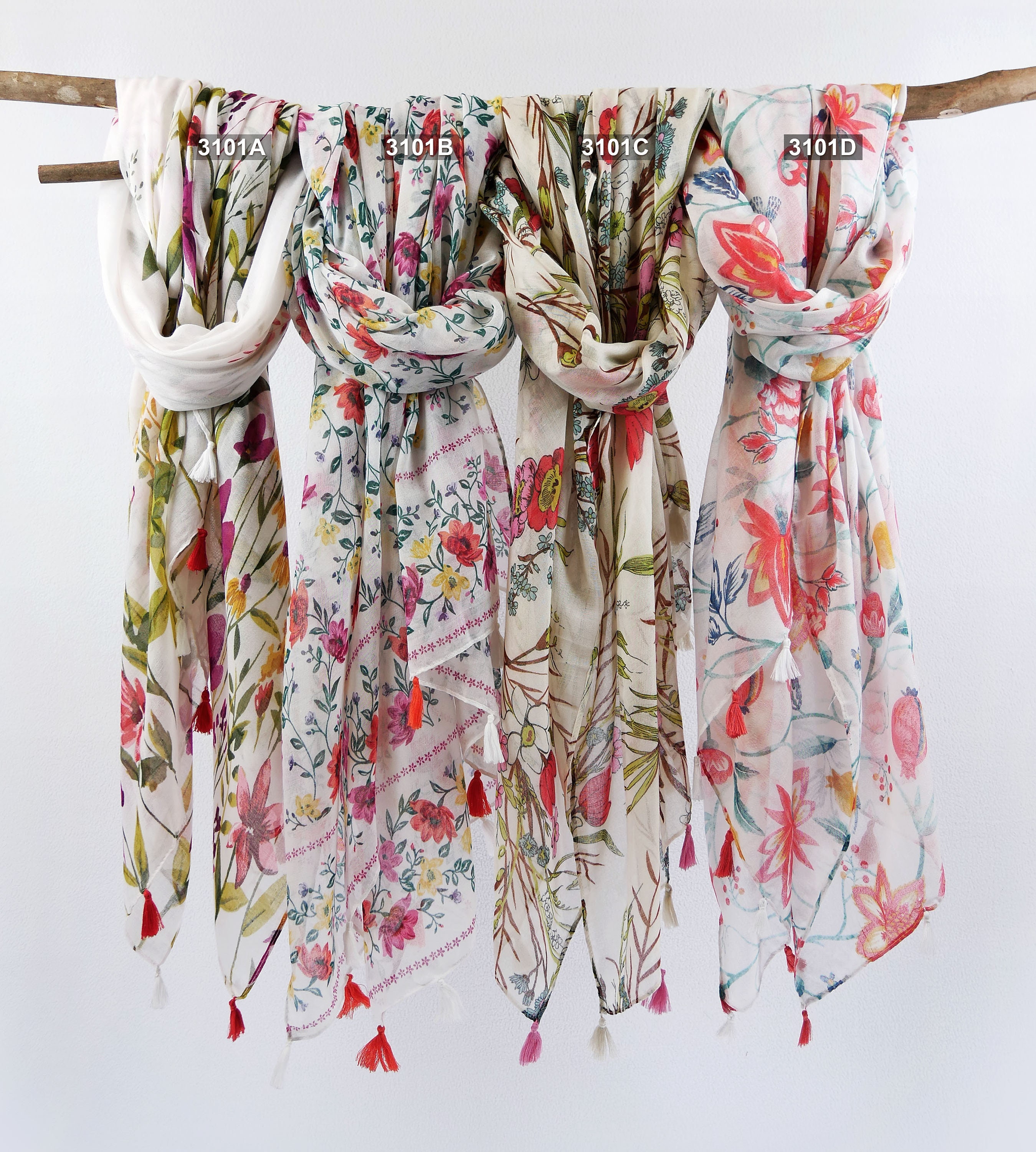 Floral Scarf w/ Tassels