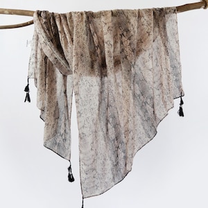 Earthy Snake Skin Cheetah Leopard Pattern Scarf Animal Print Tassel Shawl Brown Autumn Wraps Gift 73x33"
