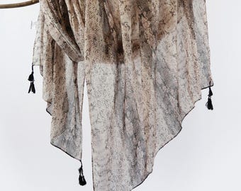 Earthy Snake Skin Cheetah Leopard Pattern Scarf Animal Print Tassel Shawl Brown Autumn Wraps Gift 73x33"