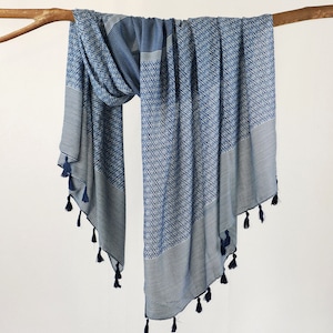 Ink Blue White Stripes Tassel Shawl Unisex Simple Autumn Scarf Navy Wraps Gift for Him