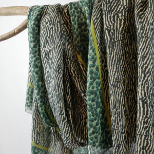 Green Edge Leopard Cheetah Animal Skin Pattern Scarf Printed Voile Unisex Scarves Wrap Gift for Her 71x33"