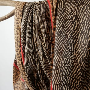 Red Stripe Brown Leopard Cheetah Scarf Printed Raw Edge Animal Skin Pattern Unisex Scarves Gift for Her 71x33"