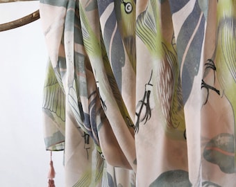 Bird Floral Woman Scarf Lightweight Tassel Shawl Boho Summer Wrap Gift for Her