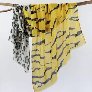 Yellow Tiger Cheetah Leopard Print Scarf Vivid Rawedge Animal Shawl Autumn Wraps Gift 71x33"