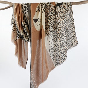 Cheetah Leopard Print Scarf Raw Edge Golden Yellow Animal Shawl Boho Wraps Gift for Her 71x33"