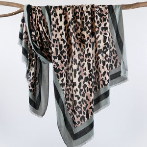 Pink Gray Cheetah Leopard Woman Scarf Animal Skin Printed Shawl Green Red Christmas Wrap Gift for Her 71x33"