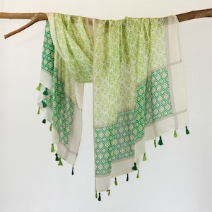 Exotic Green Tassel Scarf Lightweight Semi Transparent Spring Wrap Gift for Her