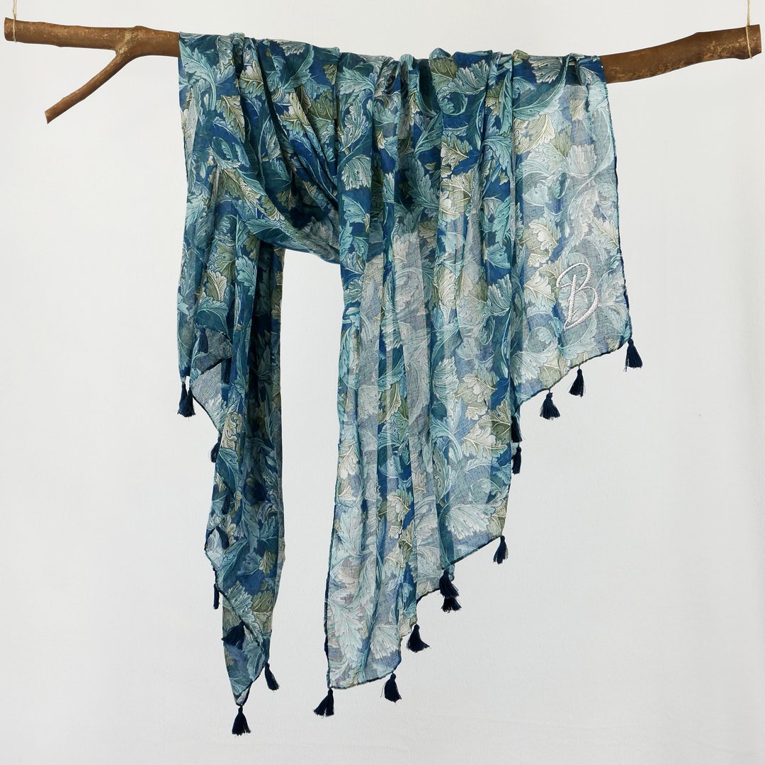 William Morris Blue Green Floral Voile Scarf Boho Fine Art Nouveau ...