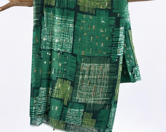 Abstract Green Woman Scarf Cotton Feel Autumn Shawl Gift for Him Her 71x33"